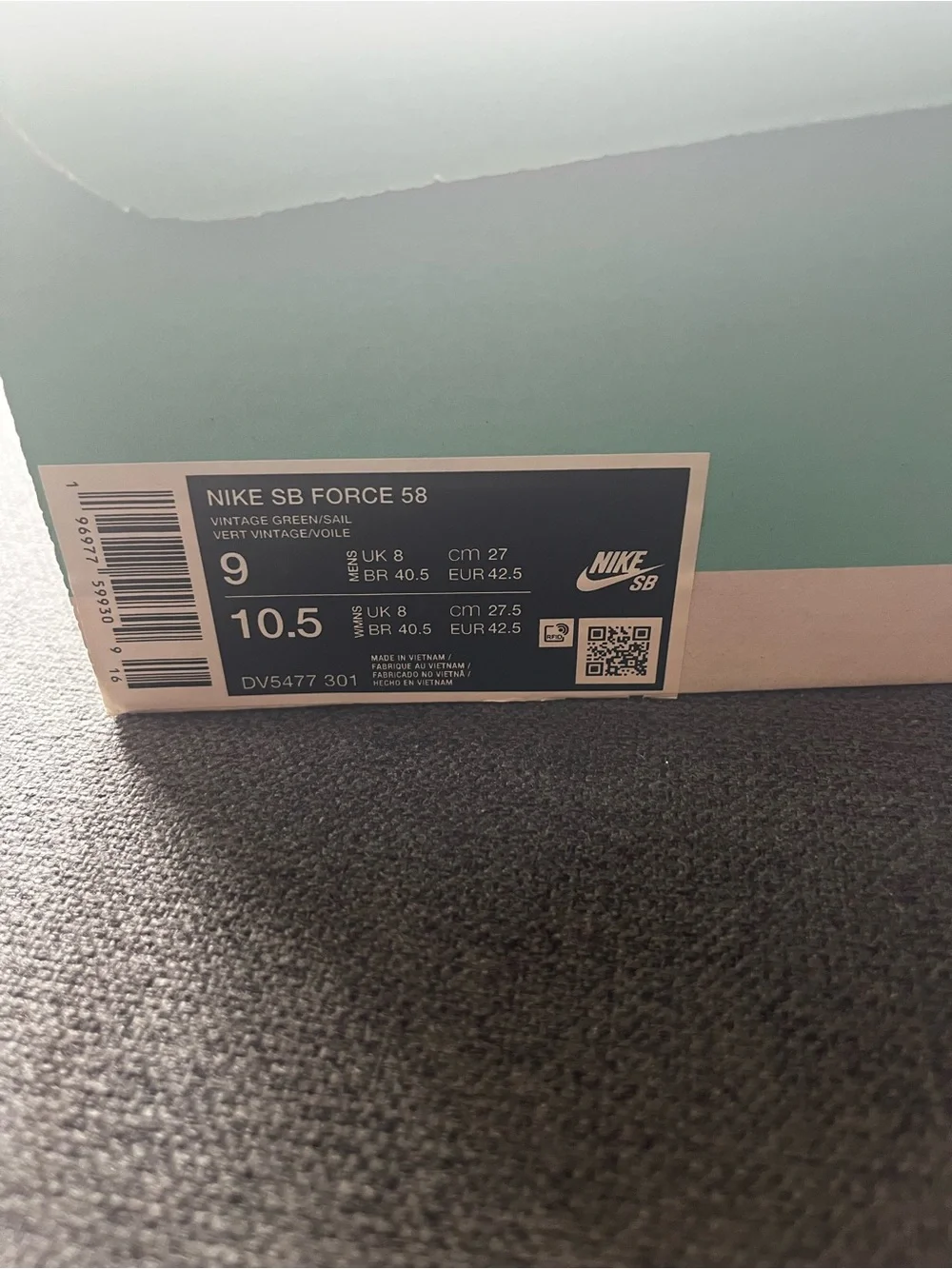 Nike SB Force 58 Vintage Green Suede Sneakers Men 9 Women10.5 Skate Original Box
